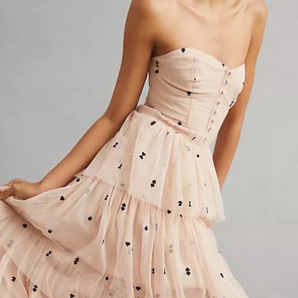 Anthropologie Strapless Blush Dress with Black Accents